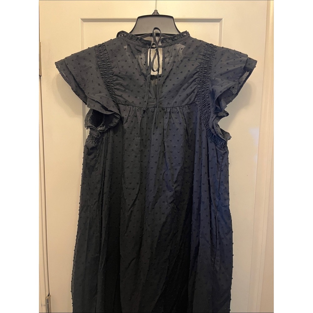 Boho Black Swiss Dot Maxi Ruffle Tiered Dress Sleeveless Cotton Festival - Picture 3 of 7